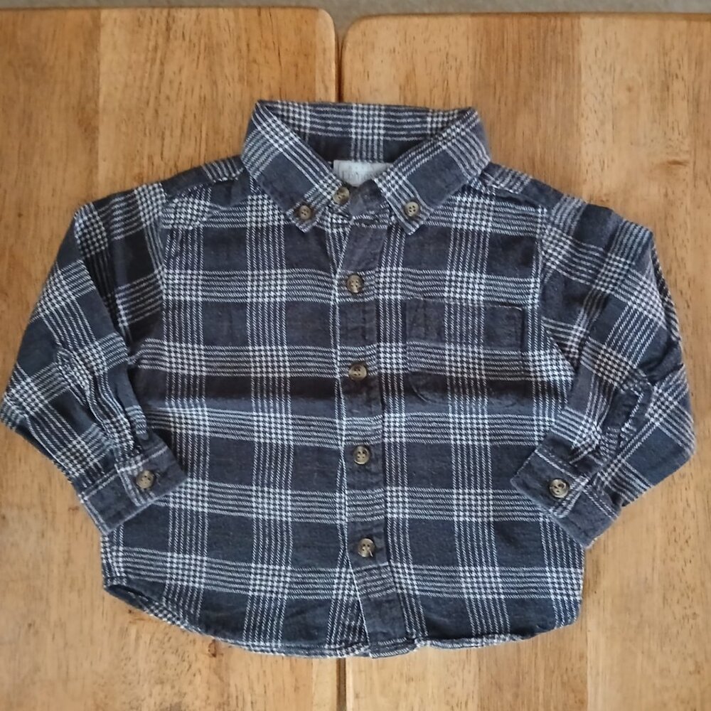 BASIC EDITION gray plaid L/S button front shirt sz 18 mos. boys